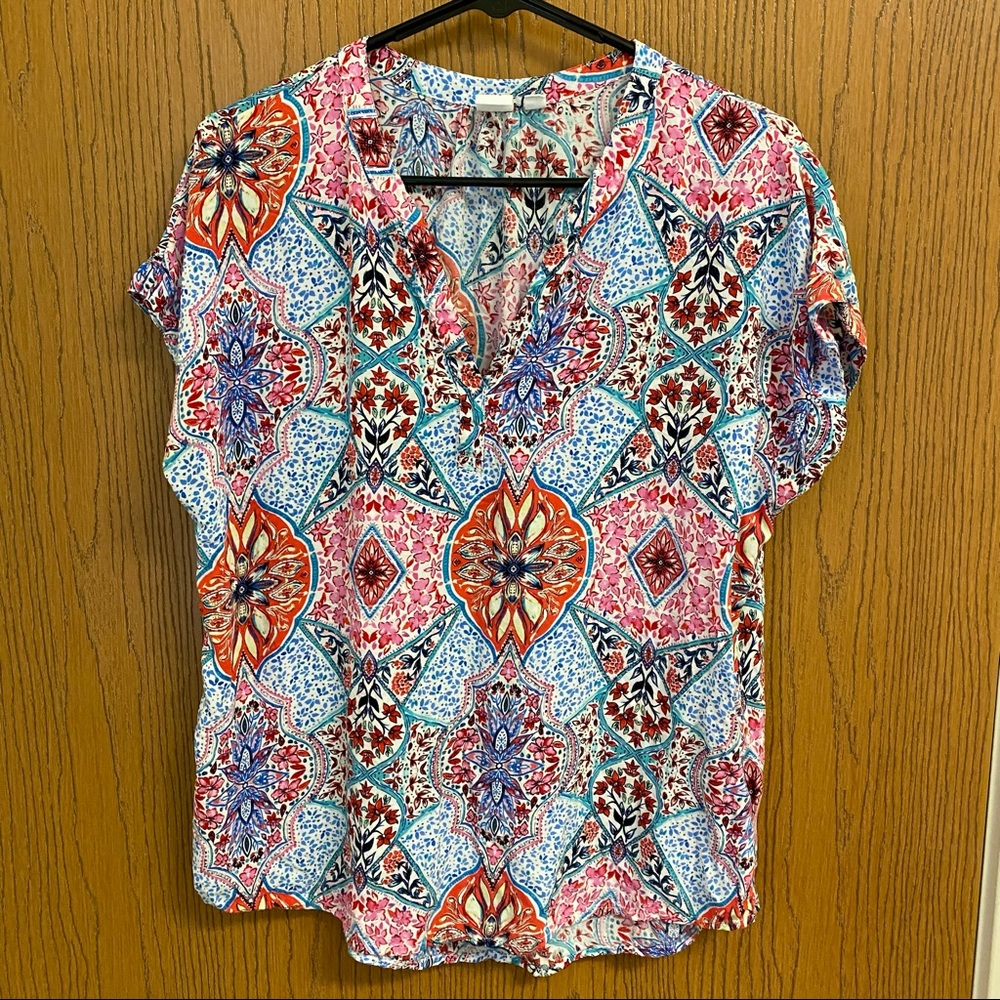 Gap medium blouse shirt pink white blue pattern